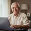 Je Zibar, smiling senior gentleman with glasses, seated at a desk with an open laptop
